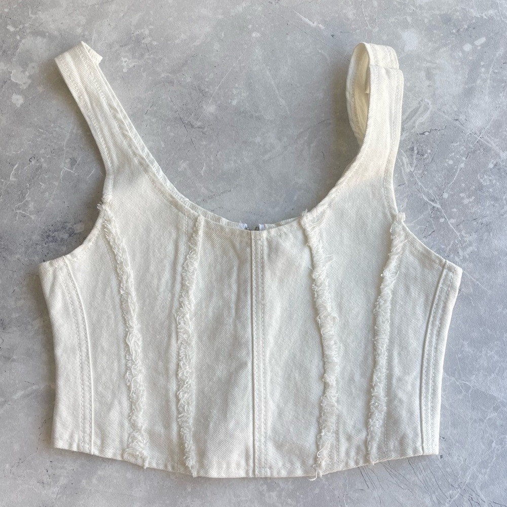 I am gia white denim corset top